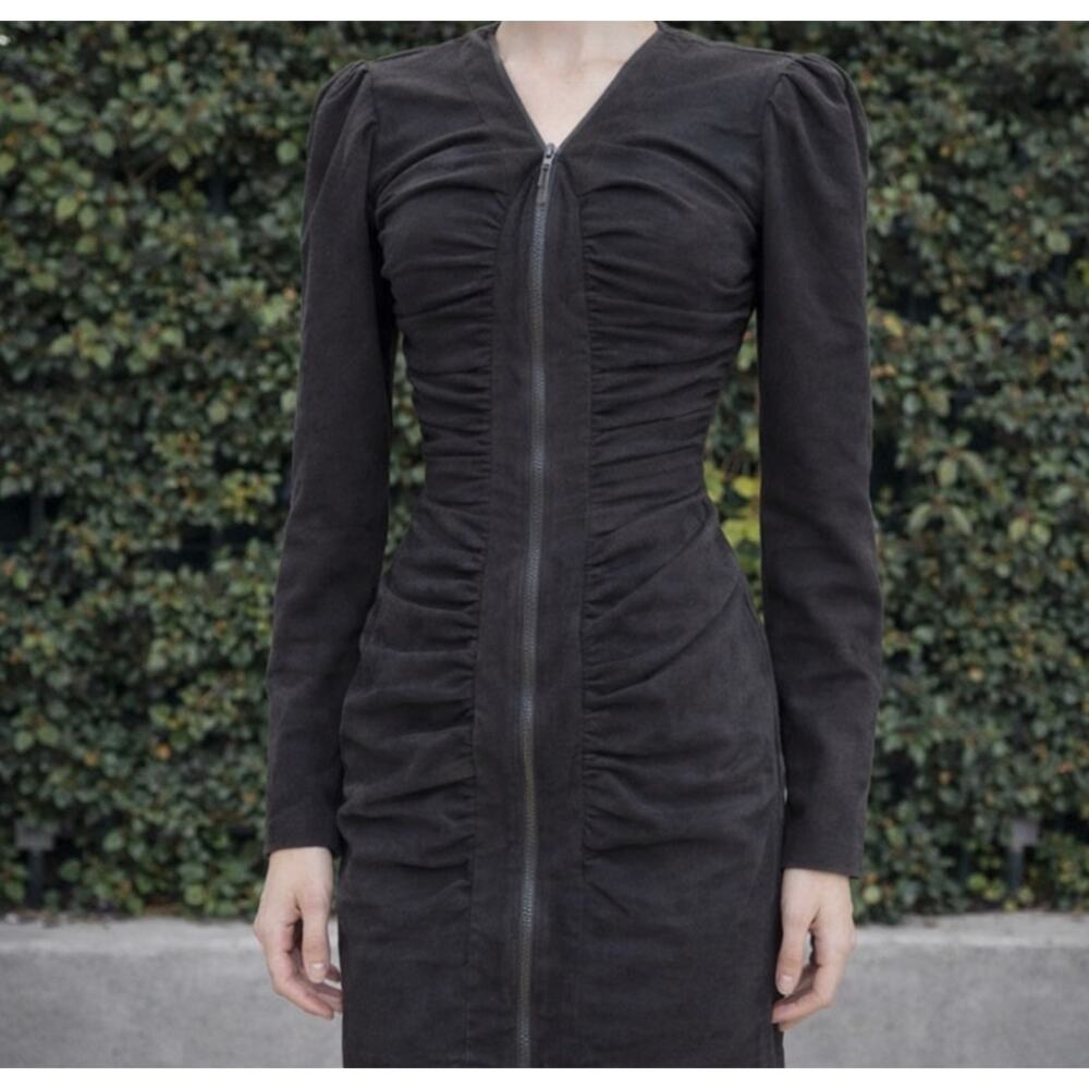 Vintage Blondie and Me Black Ruched Knee Length Long Sleeve Zip Dress USA Made